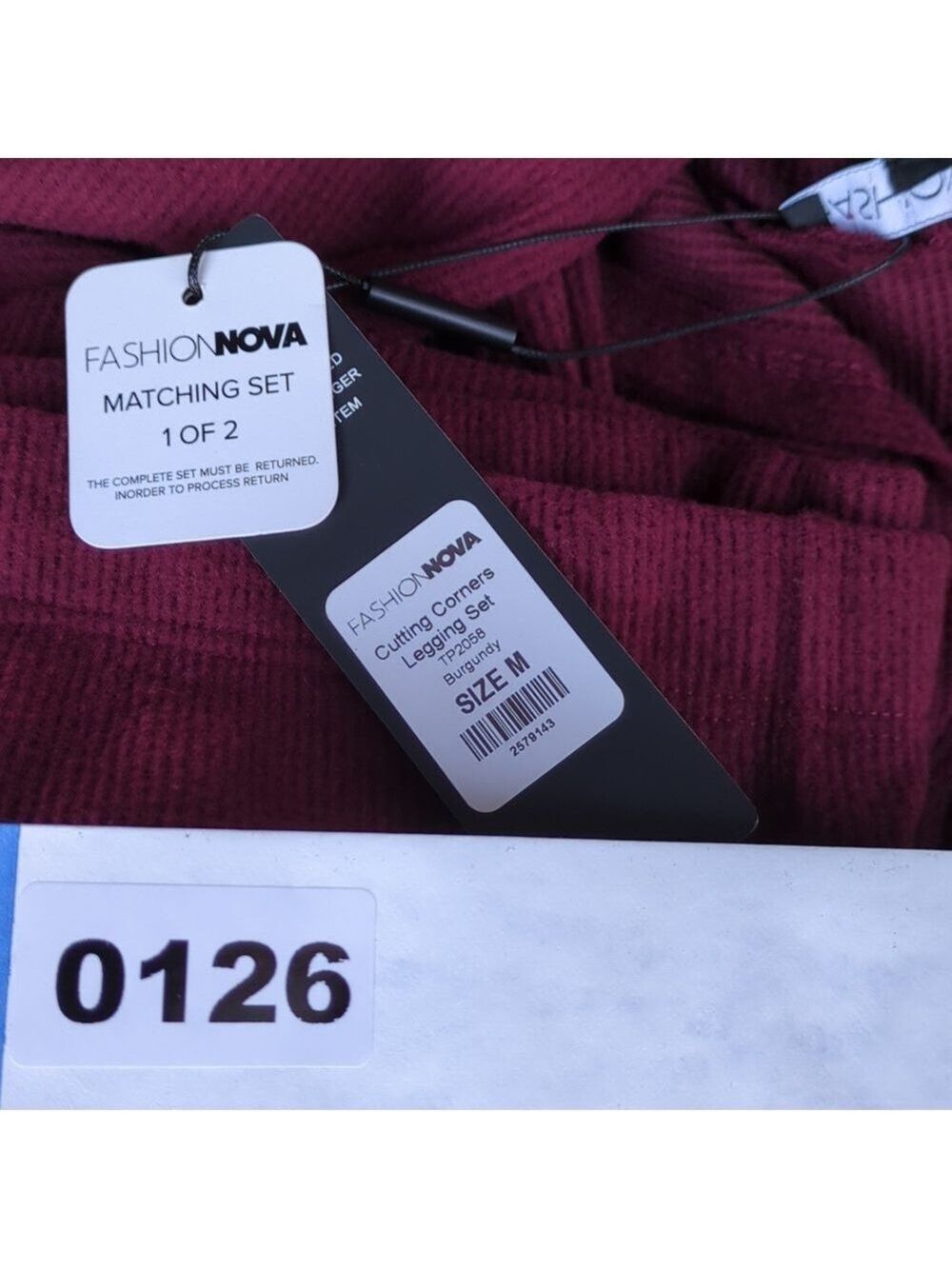NWT Fashion Nova Set leggings & Hooded Blouse burgandy Color, Medium Size - Picture 7 of 7